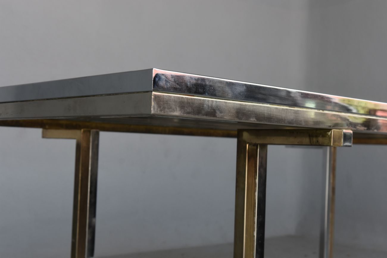 Table vintage 1970 métal chromé et verre 