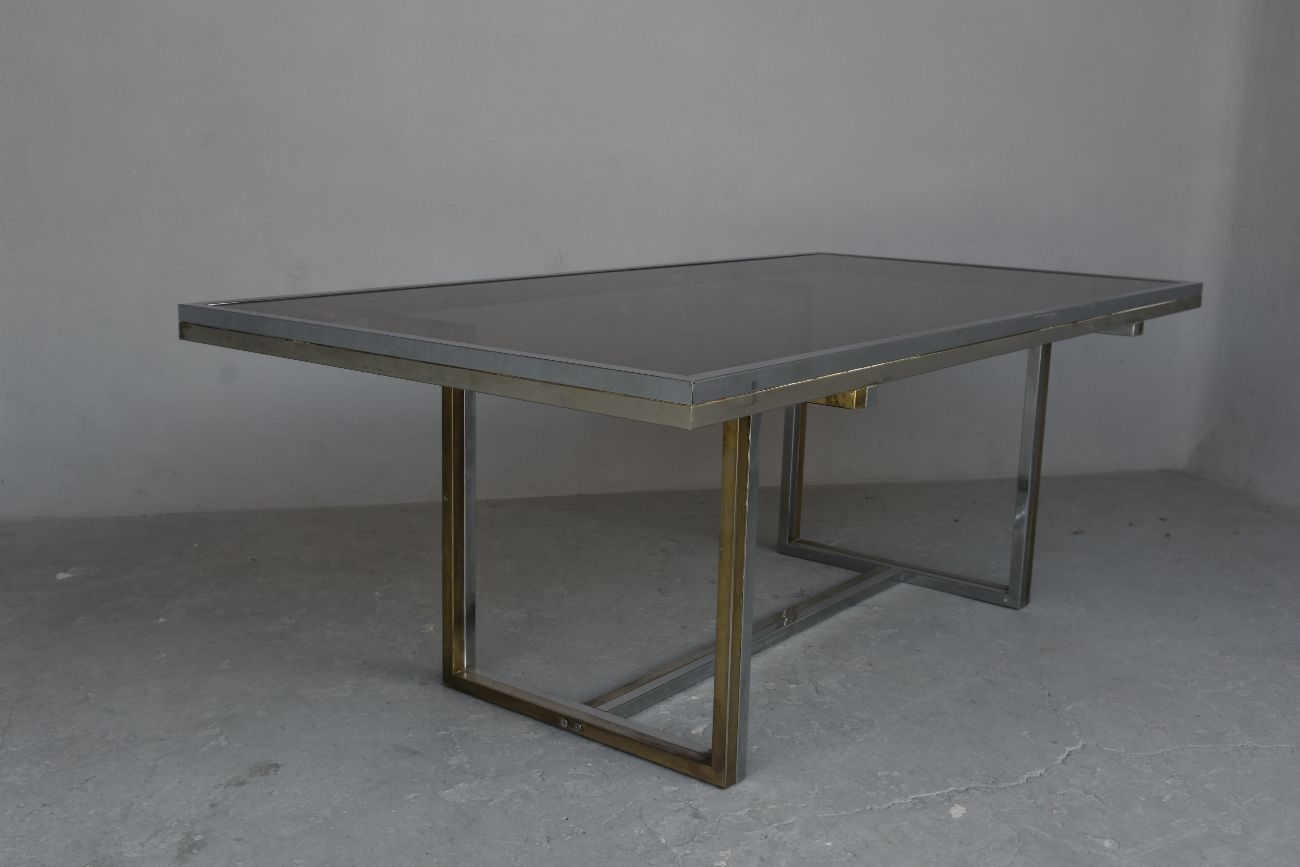 Table vintage 1970 métal chromé et verre 