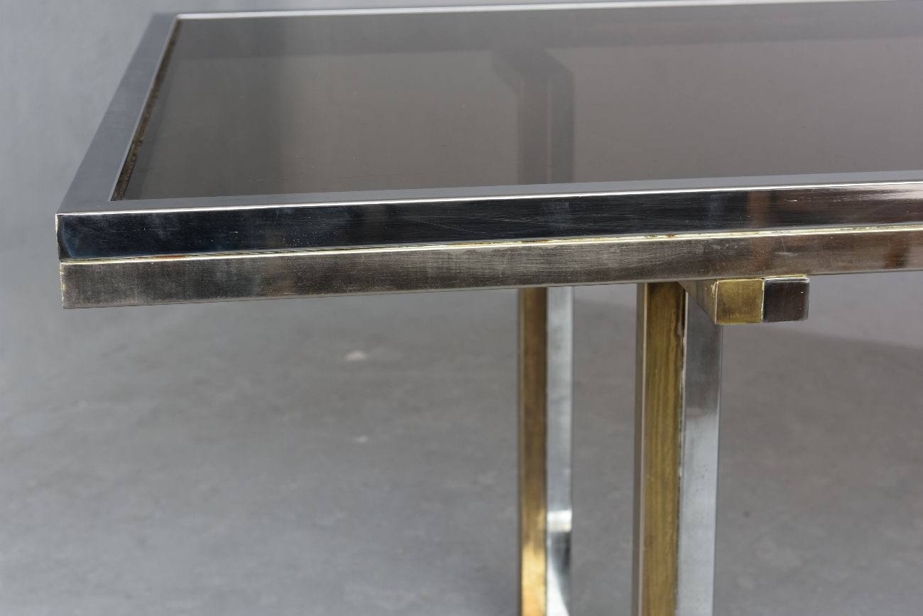 Table vintage 1970 métal chromé et verre 