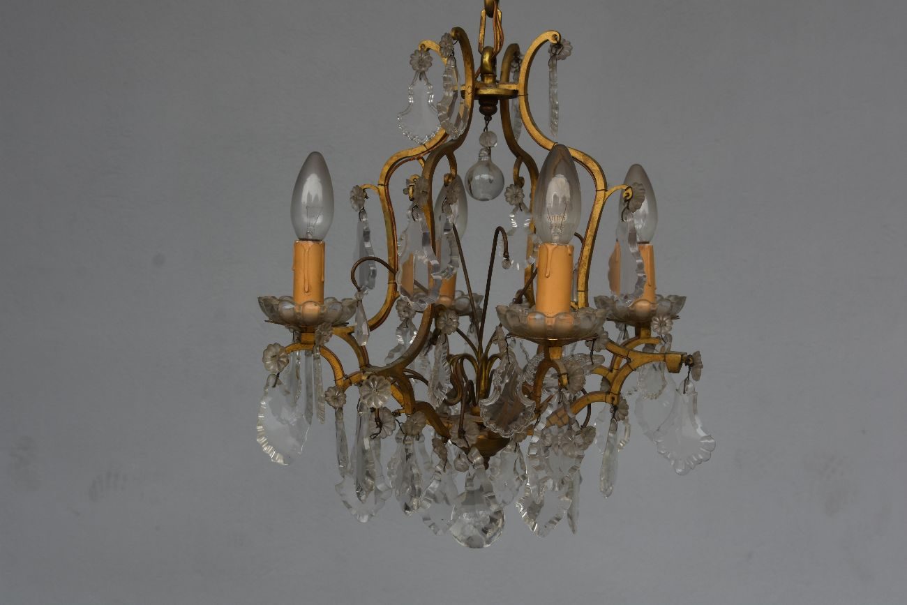 Lustre pampilles doré 6 feux