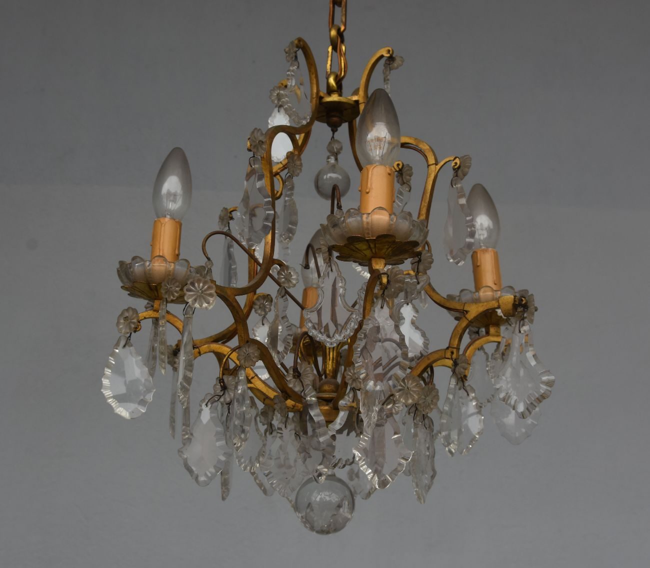Lustre pampilles doré 6 feux