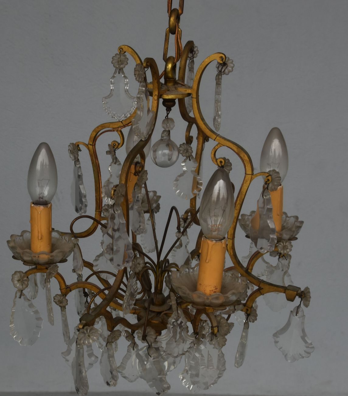 Lustre pampilles doré 6 feux