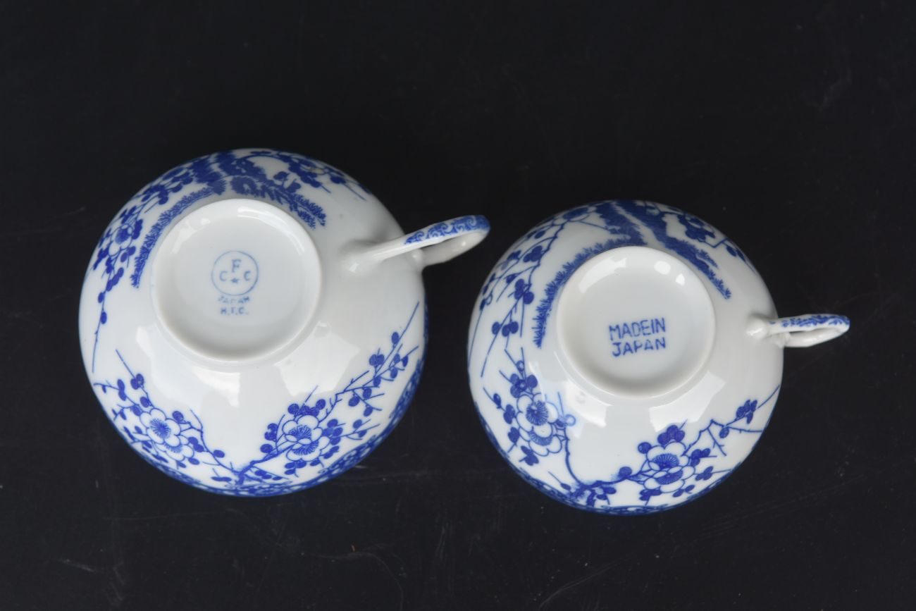Service à thé en porcelaine Japonaise blanc bleu