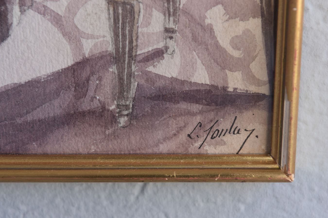 Dessin aquarelle "Le lavement" curiosa dans le goût XVIIIème