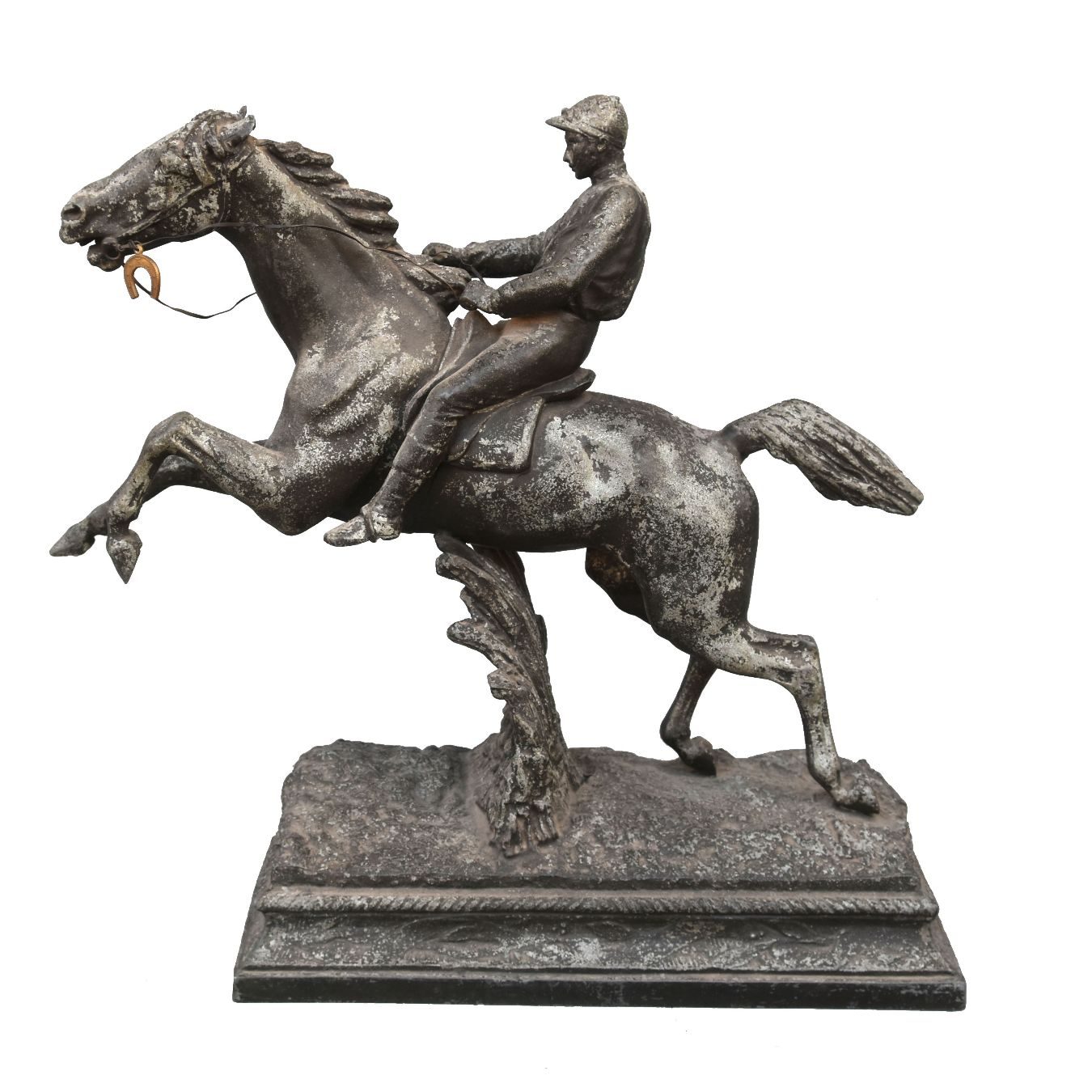 Sculpture en régule Jockey et son cheval 1930 