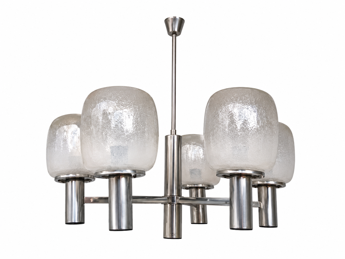 Lustre métal chromé et verre soufflé 1970