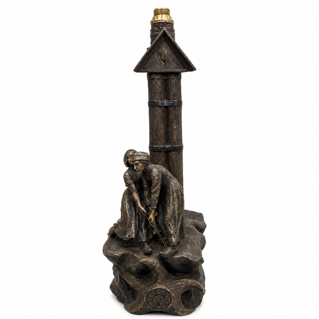 Lampe formant pendule en terre cuite Goldscheider par Valmore Gemignani