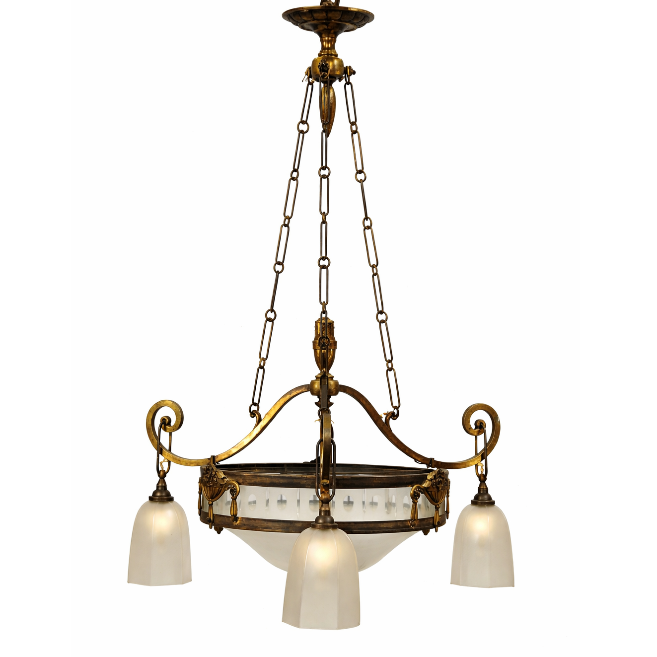 Lustre en fer forgé années 1930 Art déco aux tulipes