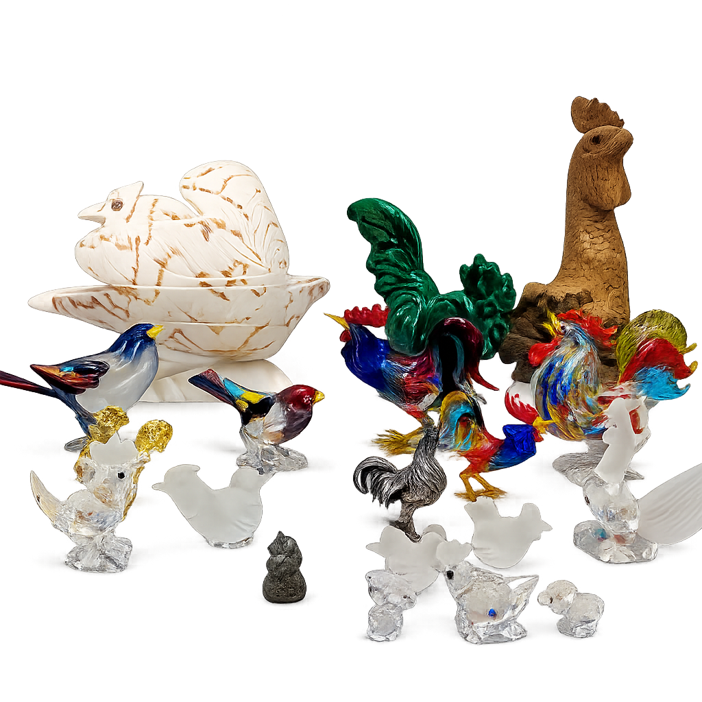 Collection de coqs en diverses matières 