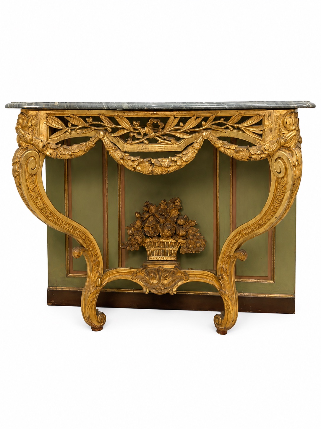 Console Louis XV en bois doré dessus marbre