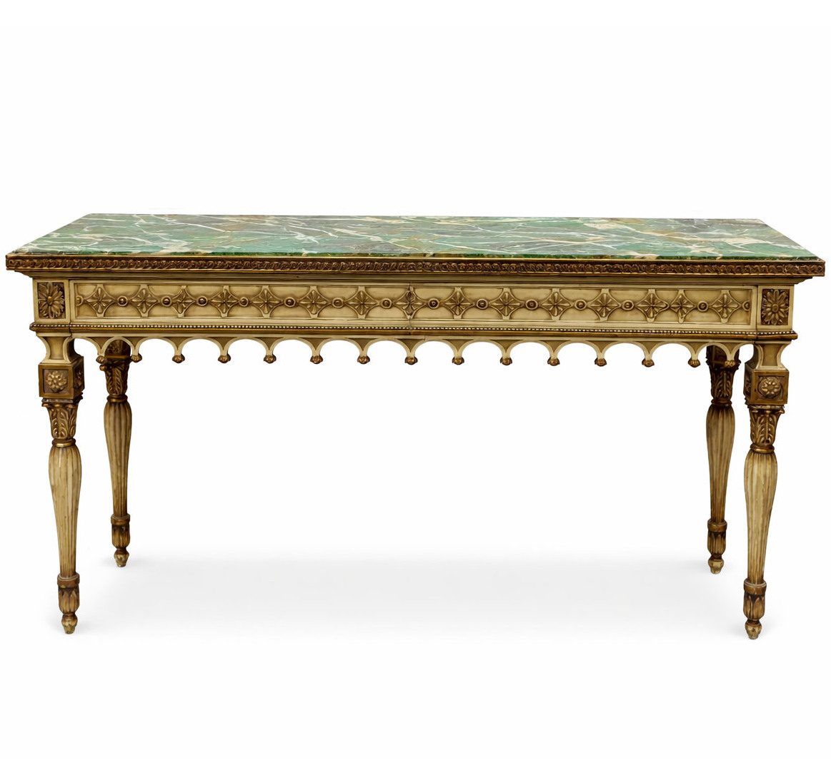 Console de style Louis XVI en bis laqué et doré 