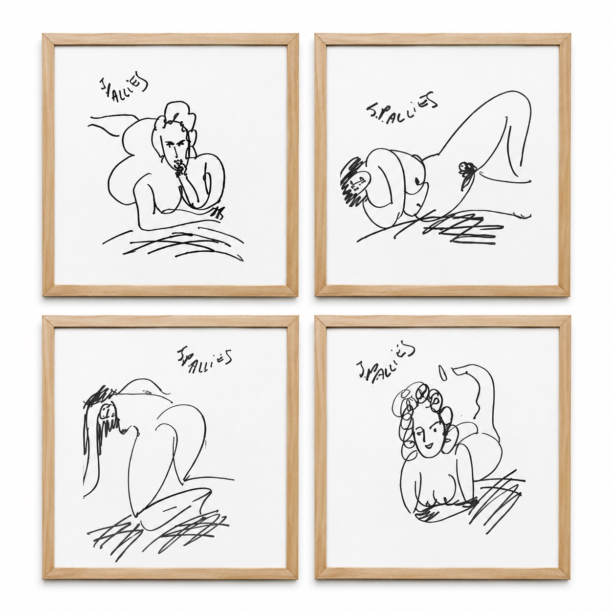 Dessin au feutre de Jean pierre alliès série de 4 nus