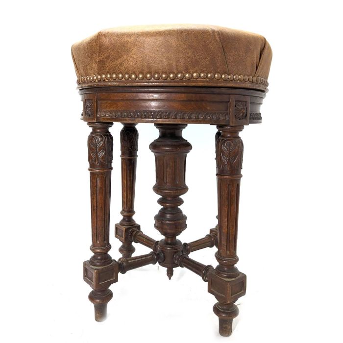 Ancien tabouret de piano réglable en noyer avec siège en…