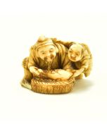 Netsuke au deux pêcheur en ivoire XIXème