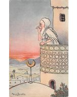 "Le muezzin à l'appel à la prière" Dessin original scène orientaliste par Marcel Jeanjean années 20
