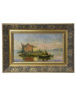 Scène de Port peinture à l'huile sur toile signée Olive 