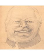 Dessin original portrait caricature Génréral Litzmann au crayon sur papier début XXème 