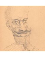 Dessin original portrait caricature Général Von Bissing au crayon sur papier début XXème 