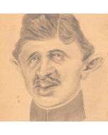 Dessin original portrait caricature au crayon Charles 1er d'Autriche sur papier début XXème 