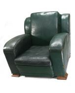 Fauteuils club en cuir vert époque Art déco 1940
