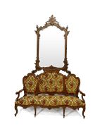 Banquette style Louis XV tapisserie et miroir époque fin XIXème