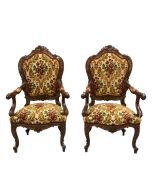 Fauteuils noyer sculpté style Louis XV fin XIXème (paire)