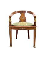 Fauteuil de bureau Empire retour d'Égypte en acajou bronze doré XIXème