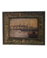 Bateau au port peinture 1900  marine signée F. Ausilia