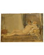 Louis Édouard Garrido Huile sur papier femme nue