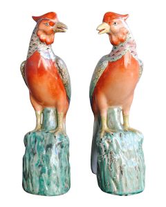 Couple de faisans en porcelaine famille rose