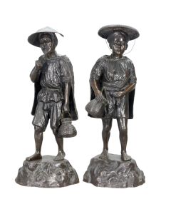 Statues en bronze Indochinois au couple de paysans