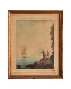 Peinture Marien par Antoine Roux père "bord de côte" datée 1831