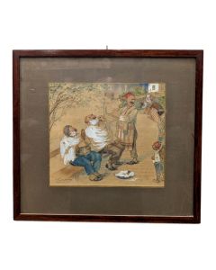Aquarelle caricaturiste turque par Vladimmir fedorovich Kadulin "le barbier"