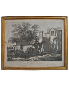 Gravure ancienne d'époque XIXème intitulée La sortie de l'écurie