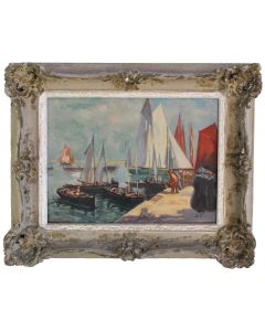 Peinture marine aux voiliers par O. Nicomède XXème