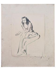 Portrait de femme dessin et aquarelle par Louis Touchagues (1923-1974)