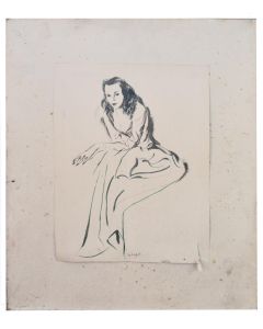 Portrait de femme dessin et aquarelle par Louis Touchagues (1923-1974)