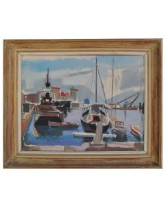 Port de pêche huile sur toile XXème anonyme