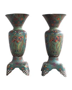 Vases en cloisonné aux oiseaux début XXème (paire)