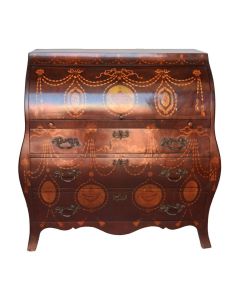 Commode bureau marqueté style Anglais époque XIXème au guirlandes