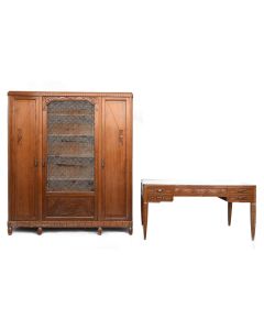 Ensemble de bureau + armoire assorti d'époque 1925 en hêtre