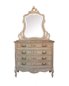 Commode coiffeuse de style Louis XV laquée grise 1900 