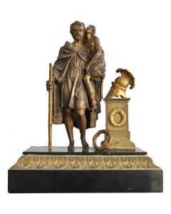 Bronze représentant Soldat Romain à l'enfant socle marbre noir époque XIXème