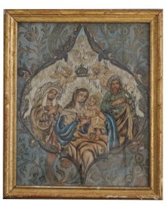 Tableau broderie scène religieuse époque XIXème