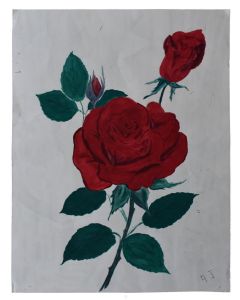 Dessin de Roses et boutons à la gouache sur papier signé