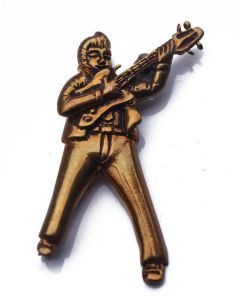 Broche en métal doré vintage Guitariste Rock à la banane