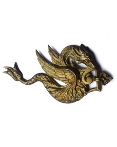 Plaque emboutie cuivre ancienne au dragon