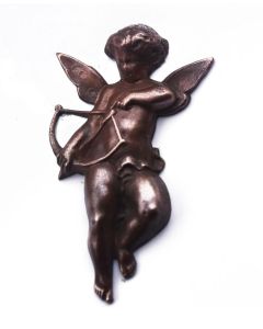 Plaque emboutie cuivre ancienne au cupidon