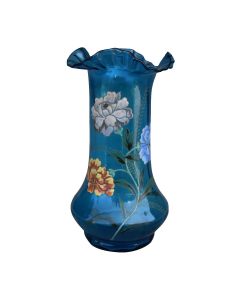 Vase à collerette en verre émaillé aux dahlia vers 1900 Art Nouveau