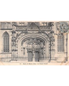 Carte postale ancienne - Église de Brou (01) le grand portail.